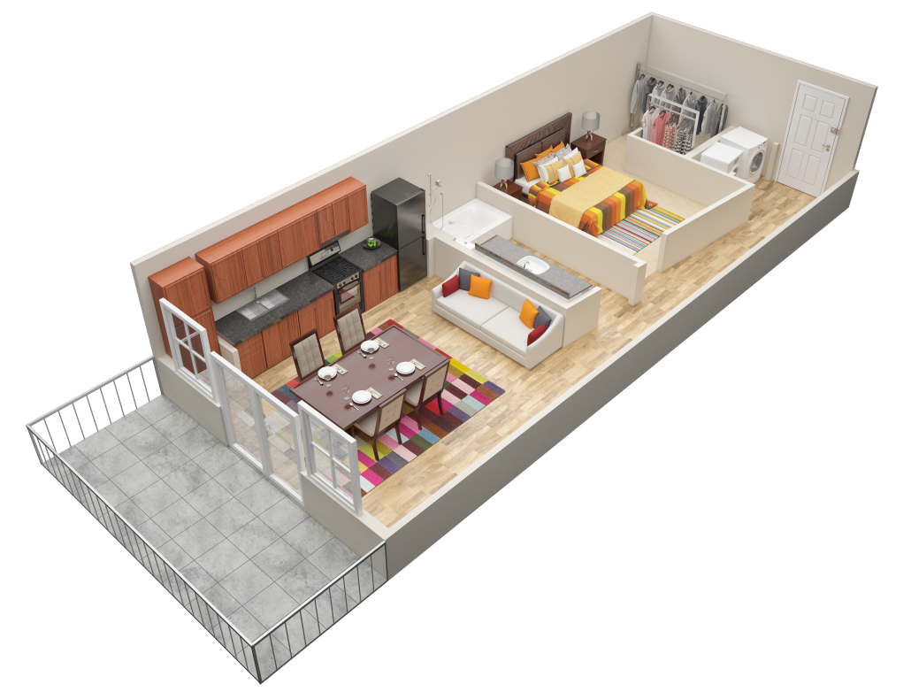 Floor plan for studio, 1 bath, 683 sqft
